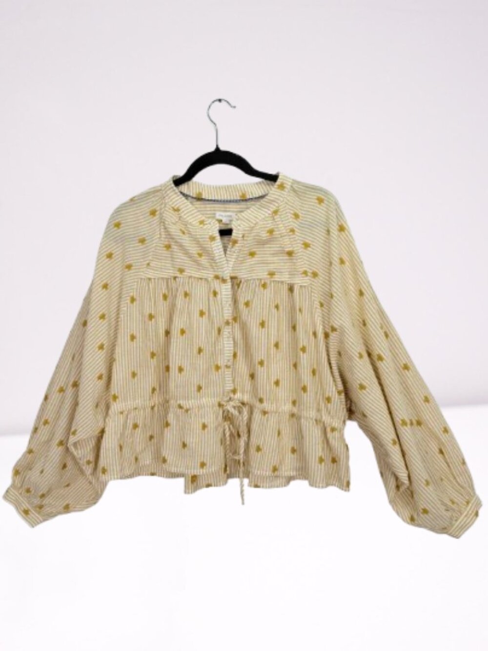 Pilcro NWOT The Sidney Batwing Blouse Cinched Waist Edition Sz L Mustard/White - Picture 4 of 10